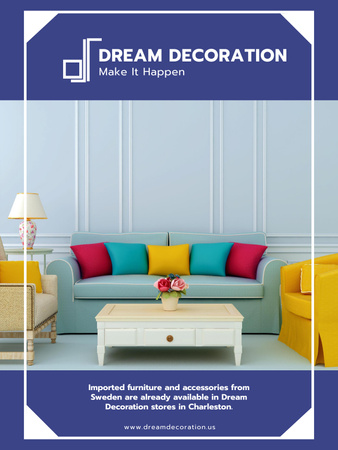 Decoration Studio Services Ad with Trendy Furniture Poster US Design Template