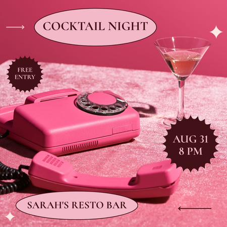Cocktail Night in Resto Bar Instagram AD Design Template