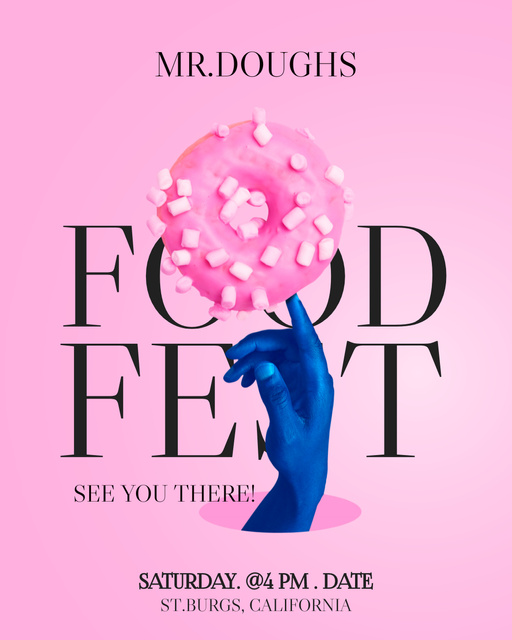 Food Festival Announcement with Appetizing Donut Instagram Post Vertical Tasarım Şablonu
