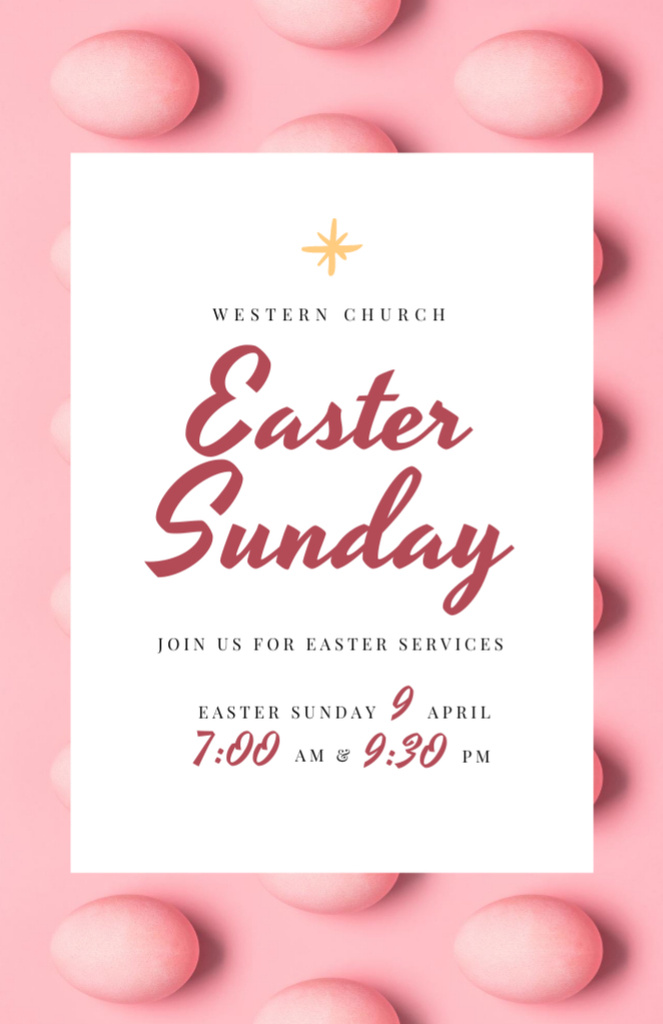 Announcement of Easter Church Ceremony on Sunday With Pink Eggs Invitation 5.5x8.5in – шаблон для дизайну
