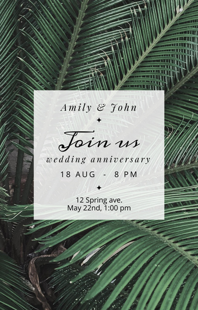 Wedding Anniversary With Leaves Invitation 4.6x7.2in – шаблон для дизайну