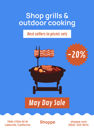 Május elsejei grill- és piknikkészletek akciós ajánlata Poster tervezősablon
