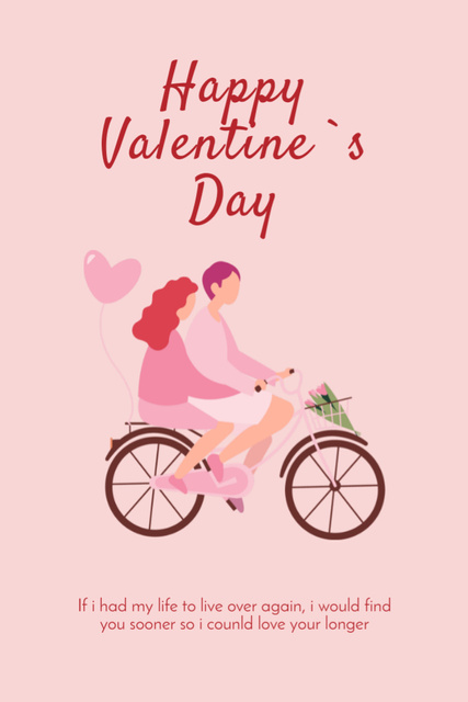 Happy Valentine's Day Greeting With Happy Couple On Bicycle Postcard 4x6in Vertical Πρότυπο σχεδίασης