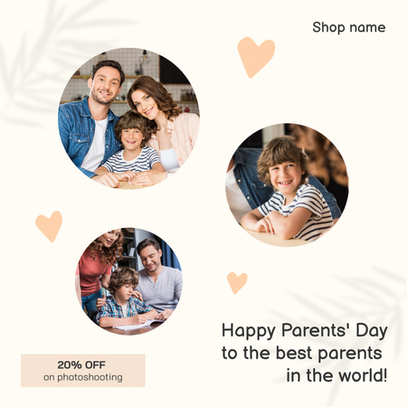 Plantilla de diseño de Wishing Happy Parent's Day With Discount On Photoshooting Instagram 