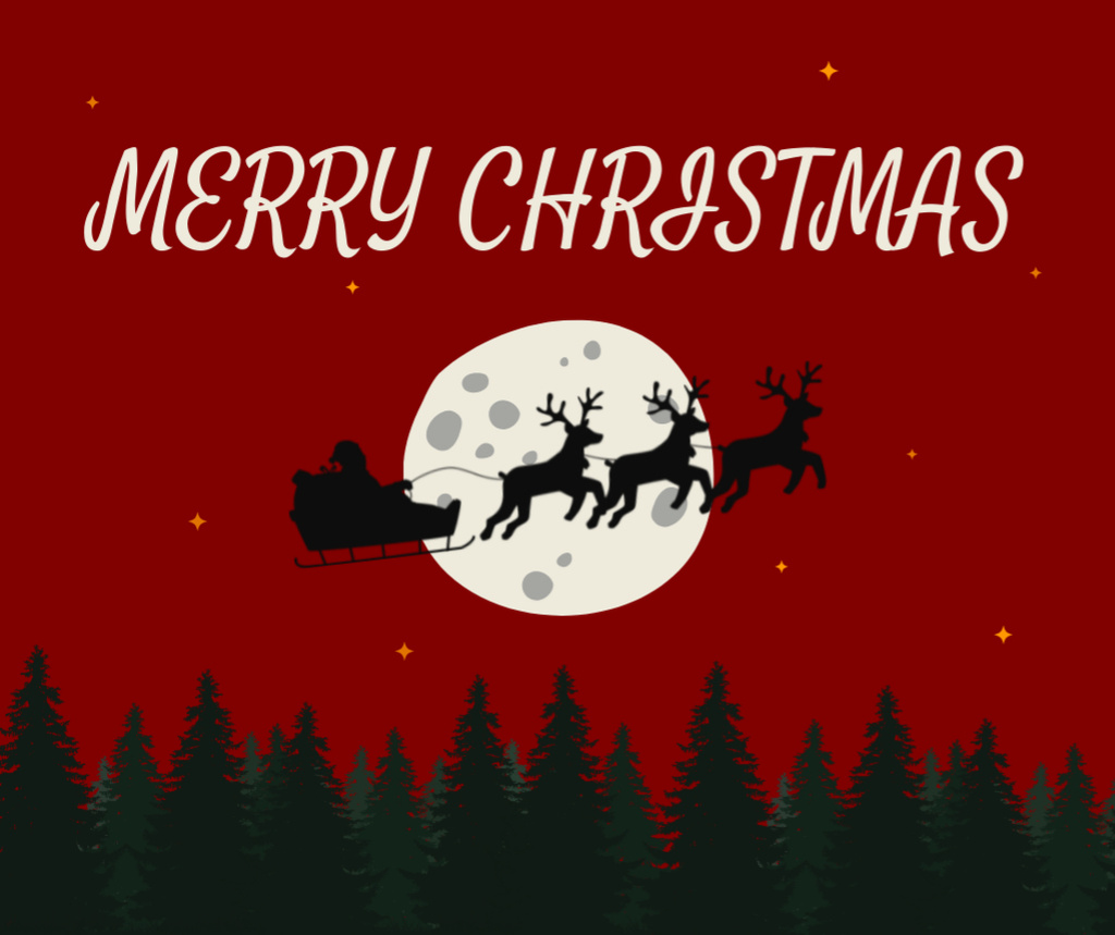 Santa Claus Silhouette with Reindeer in Sky Facebook Design Template