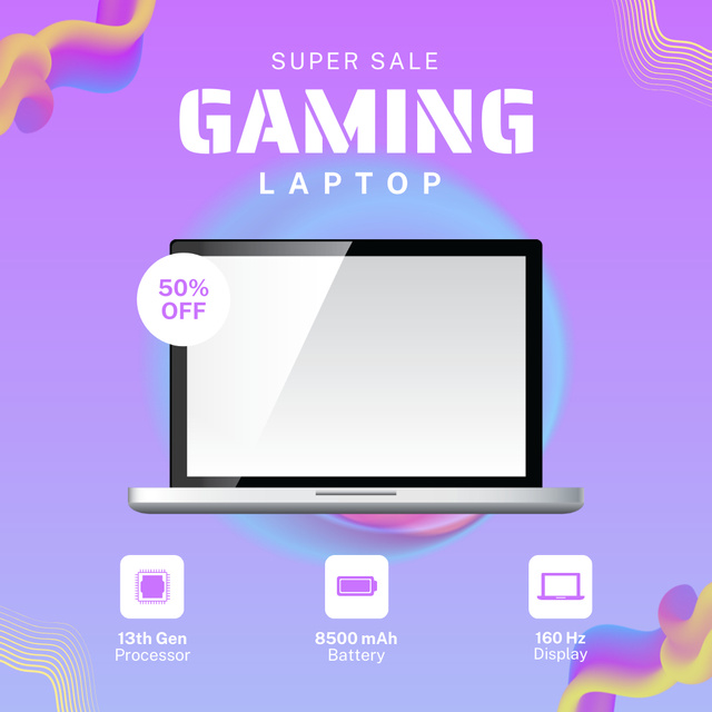 Plantilla de diseño de Super Sale Announcement on Gaming Laptop on Gradient Instagram 