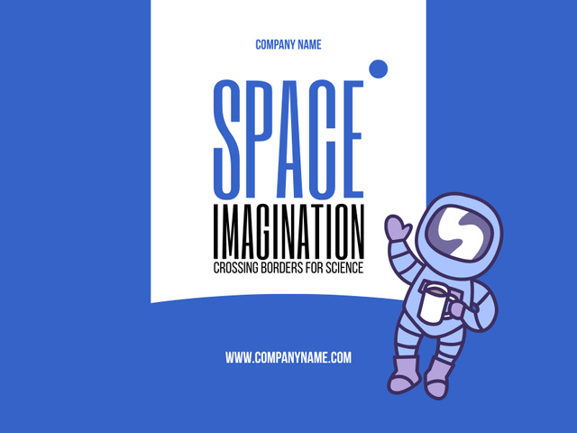 Designvorlage Space Exhibition Ad with Astronaut on Blue für Poster 18x24in Horizontal