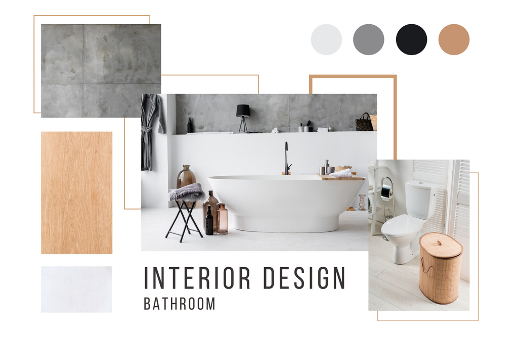 Modern Minimal Interior Design of Bathroom Mood Board Design Template