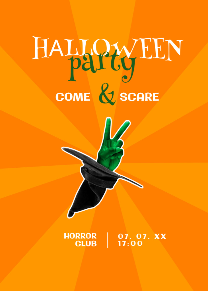 Halloween Party Announcement with Hat of Witch Invitation Design Template