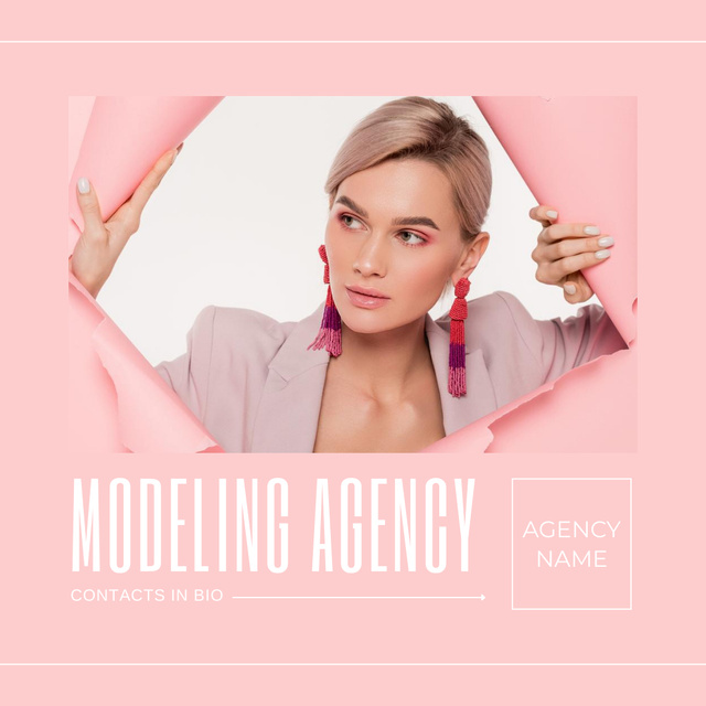 Designvorlage Advertising of Modeling Agency with Woman in Earrings für Instagram AD