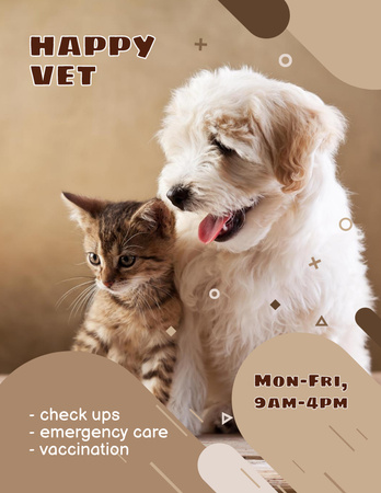 Vysoce profesionální reklama na kliniku pro domácí mazlíčky s roztomilým psem a kočkou Flyer 8.5x11in Šablona návrhu