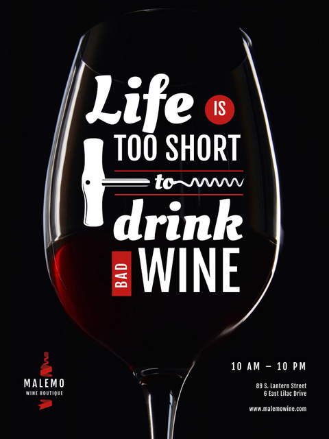 Wine Store Ad with Wineglass with Corkscrew Poster US Šablona návrhu