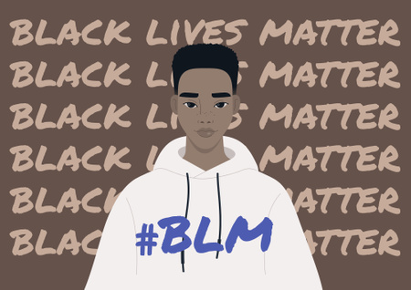 Template di design Black Lives Matter Slogan On Background with Illustration of Young African American Guy Poster B2 Horizontal