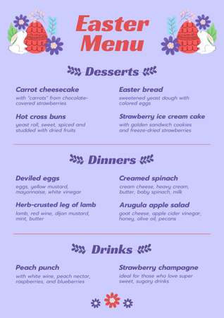 Easter Meals Offer with Cute Bunnies and Eggs Menu Design Template