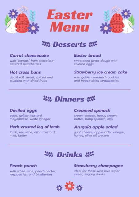 Template di design Easter Meals Offer with Cute Bunnies and Eggs Menu