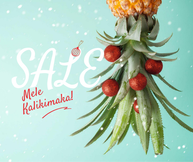 Mele Kalikimaka greeting with decorated Pineapple Facebook Tasarım Şablonu