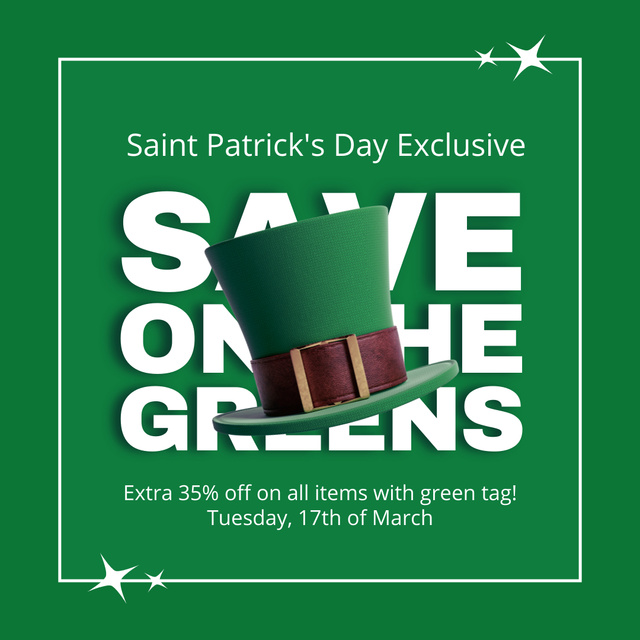 St. Patrick's Day Sale Announcement with Green Hat in Frame Instagram Tasarım Şablonu