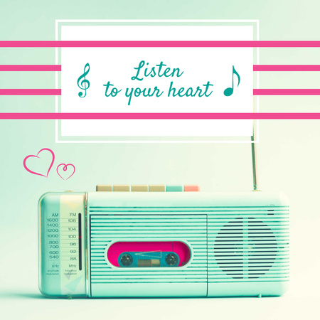 Inspirational Quote with Retro Radio in Mint Color Instagram Design Template