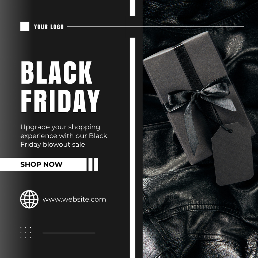 Black Friday Sale Ad with Wrapped Black Gift Instagram Tasarım Şablonu
