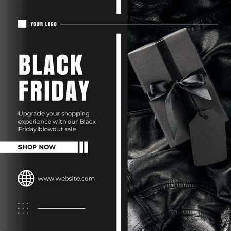 Black Friday Sale Ad with Wrapped Black Gift Instagram Design Template