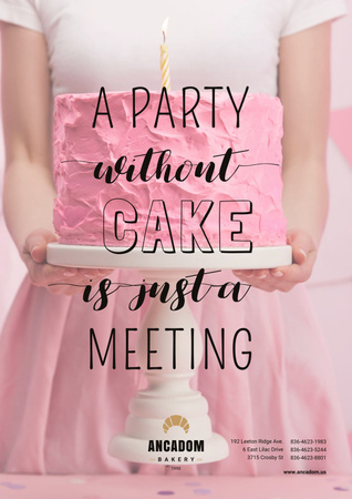 Party Organization Services with Cake in Pink Poster Tasarım Şablonu