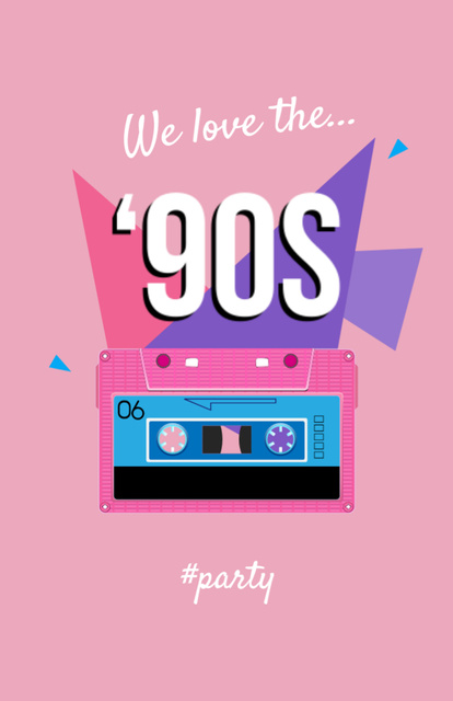 90s Party Announcement with Old Audio Cassette Flyer 5.5x8.5in Šablona návrhu