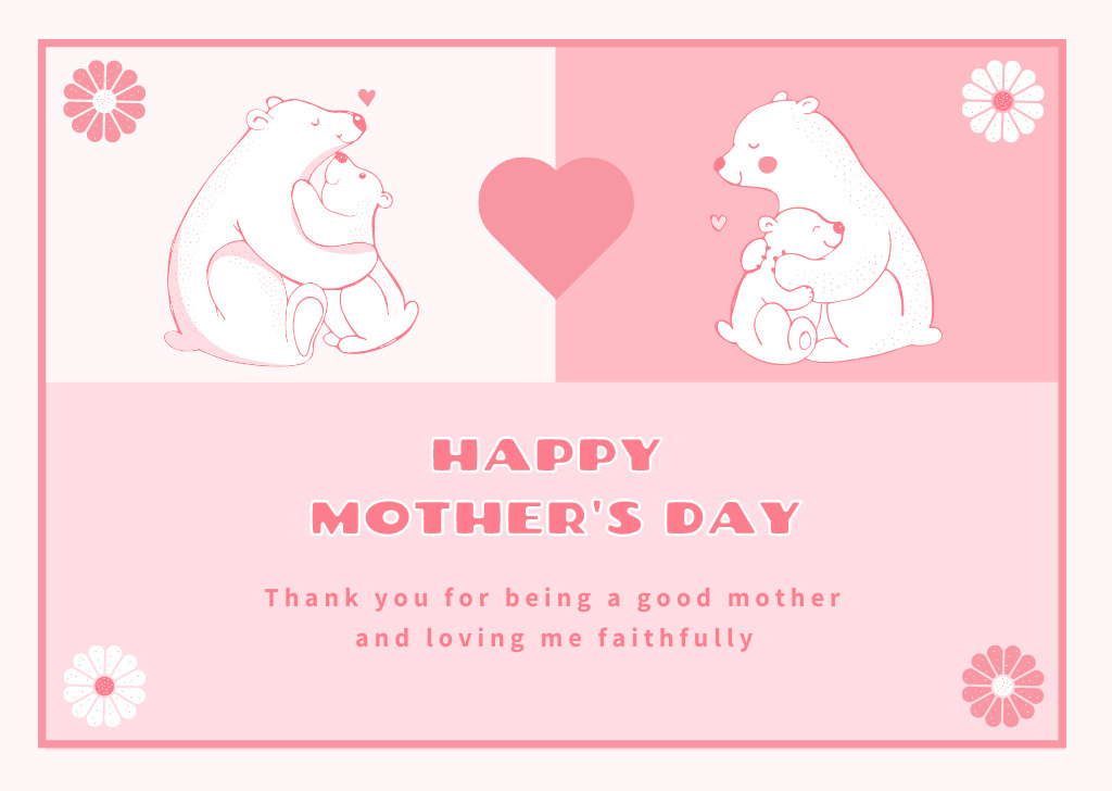 Designvorlage Mother's Day Greeting with Cute Animals für Card