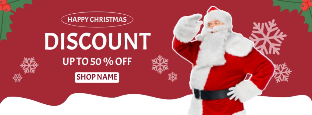 Christmas Discount from Santa Red Facebook cover Πρότυπο σχεδίασης
