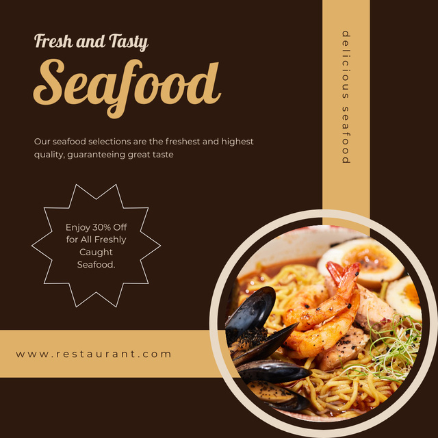 Fresh and Tasty Seafood on Brown Instagram Design Template