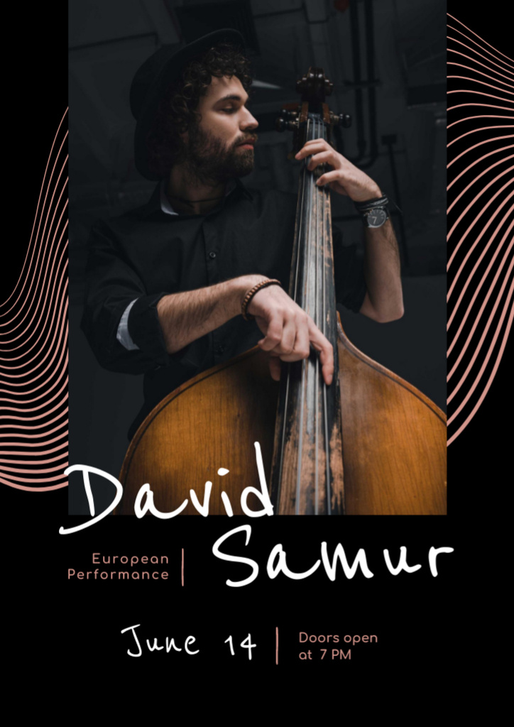 Music Concert Invitation with Double Bass Player Flyer A4 Tasarım Şablonu