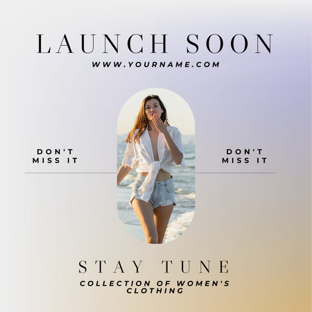 Anúncio de moda com mulher elegante em blusa clara por mar Instagram Modelo de Design