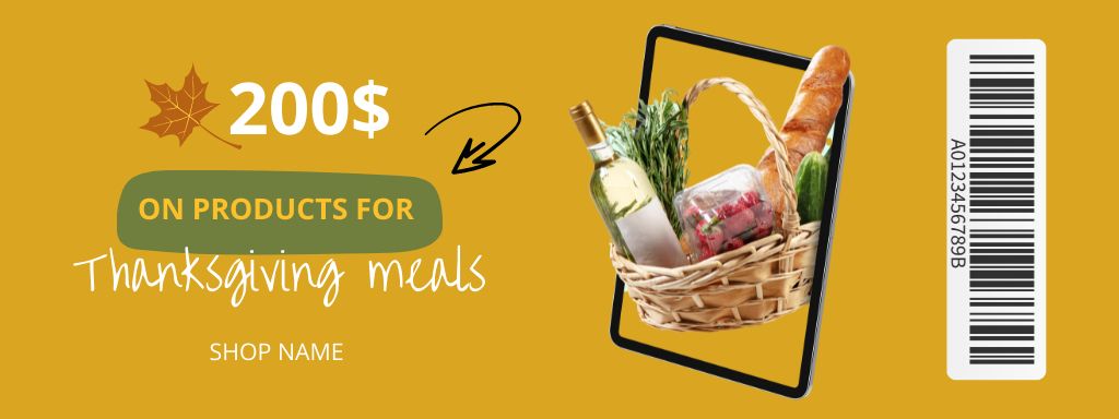Ontwerpsjabloon van Coupon van Thanksgiving Meals Sale Offer with Food in Basket