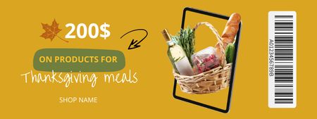 Nabídka prodeje jídel na Den díkůvzdání s jídlem v košíku Coupon Šablona návrhu