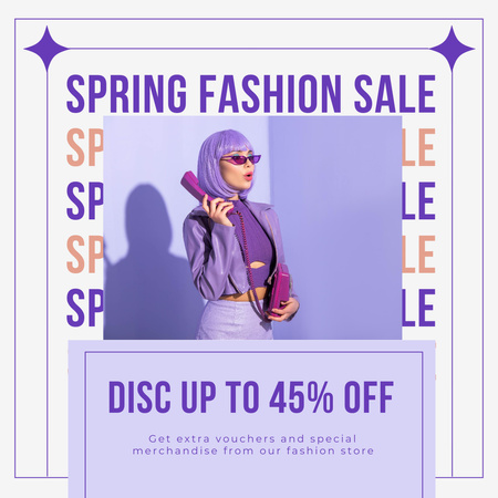 Fashion Spring Sale with Stylish Young Woman Instagram AD Design Template