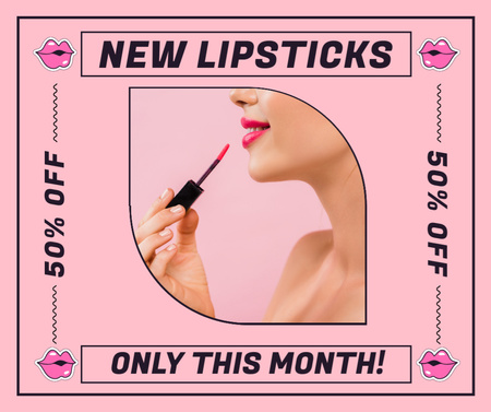 Monthly Discount on Pink Lipstick Facebook Design Template
