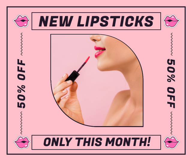 Ontwerpsjabloon van Facebook van Monthly Discount on Pink Lipstick