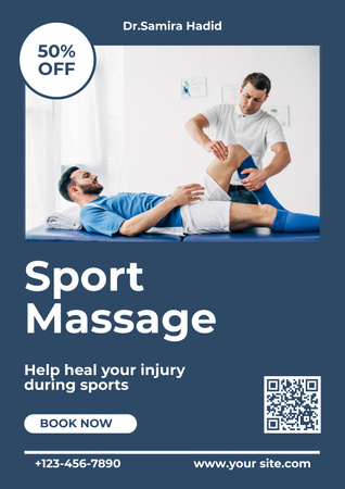 Sports Massage and Rehabilitation Course Ad on Blue Poster Design Template