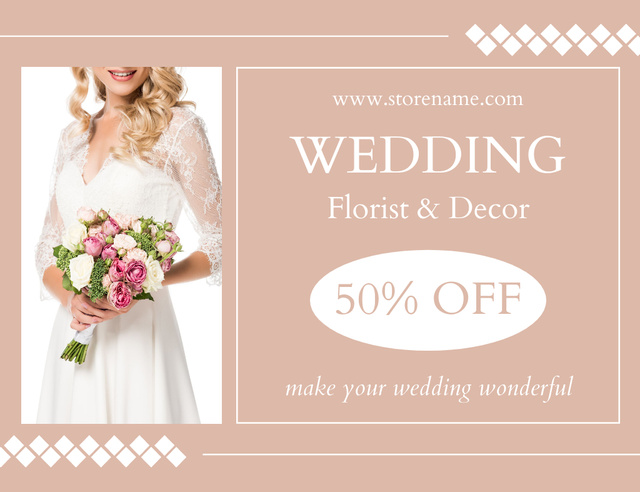 Designvorlage Discount on Wedding Floral Decor für Thank You Card 5.5x4in Horizontal