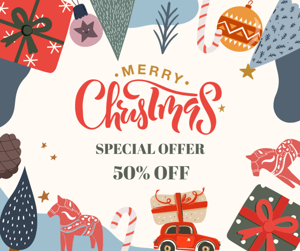 Holiday Sale Announcement with Christmas Icons Facebook – шаблон для дизайна