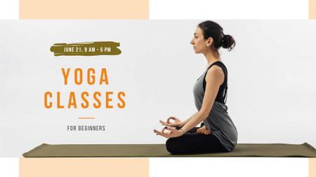 Ontwerpsjabloon van FB event cover van yoga lessen aanbod met vrouw mediterend