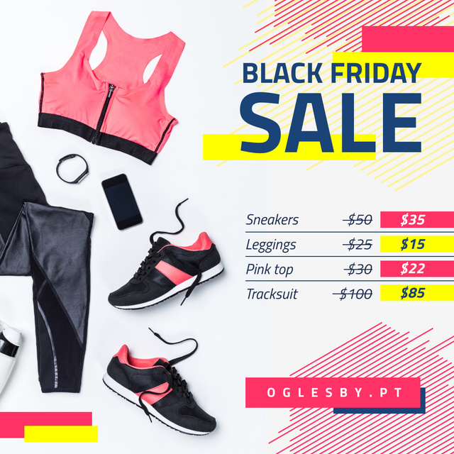Black Friday Sale Sports Equipment in Pink Instagramデザインテンプレート