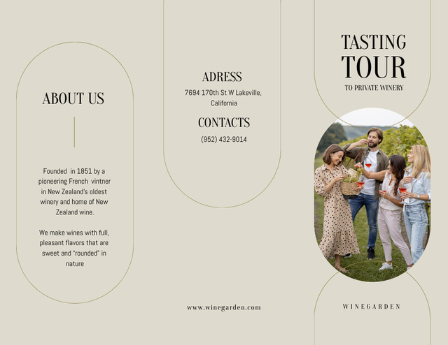 Wine Tasting Announcement with Young People drinking in Garden Brochure 8.5x11in Modelo de Design