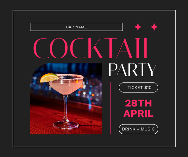 Modèle de visuel Cocktail Party Ticket Offer - Facebook