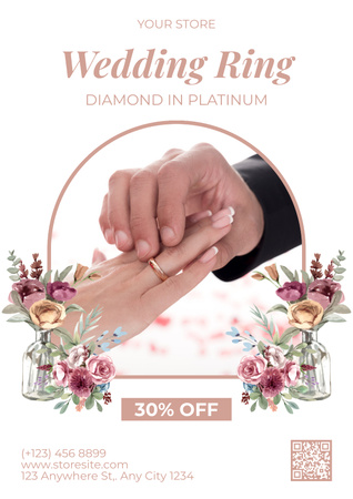 Designvorlage Juwelier-Werbung mit Bräutigam Putting Ring auf Braut für Poster