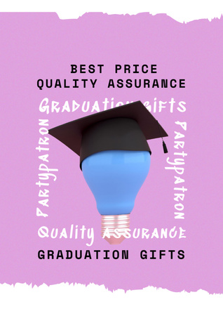 Graduation Party Announcement with Hat in Purple Poster A3 Design Template