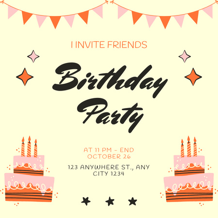 Inviting Friends to Birthday Party Instagram Design Template