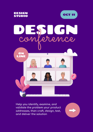 People on Online Design Conference Flyer A4 Design Template