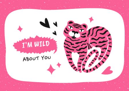 Love Phrase with Cute Pink Tiger Card Design Template
