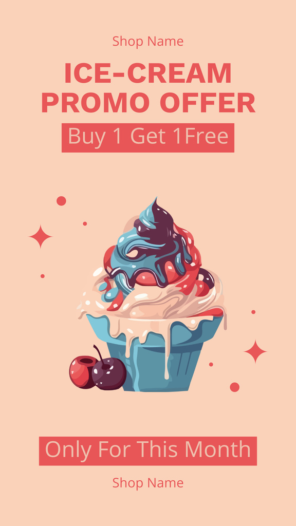 Special Promo of Ice Cream with Cherries Instagram Story Modelo de Design