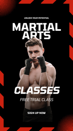 Martial Arts Classes Ad with Muscular Fighter Instagram Story Design Template